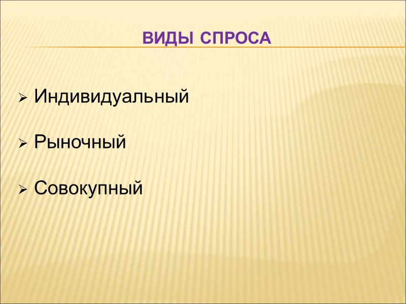 Виды спроса   Индивидуальный   Рыночный   Совокупный